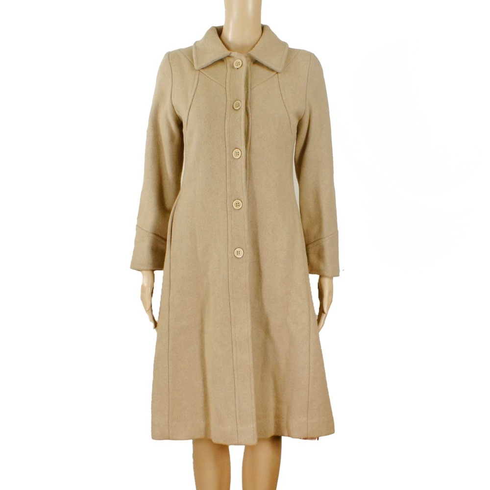 Vintage 60s 70s Tan Beige Cream Wool Long Coat Jacket